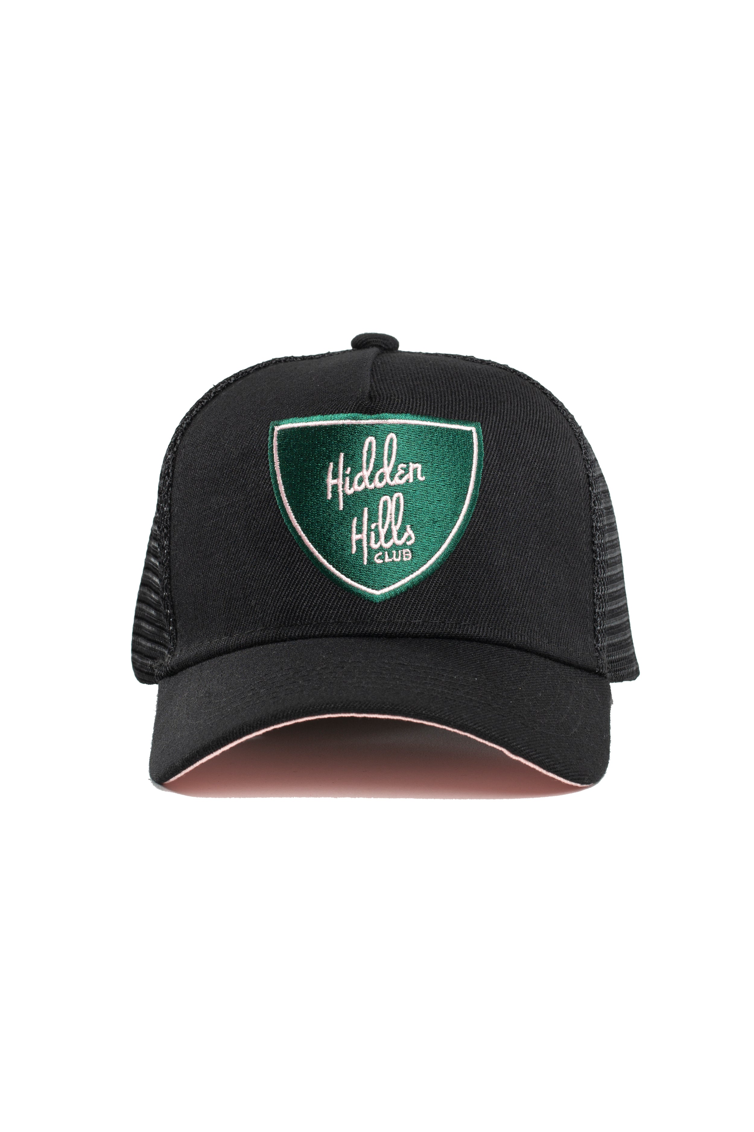 Black - Pink Shield Trucker Hat - Pink Brim