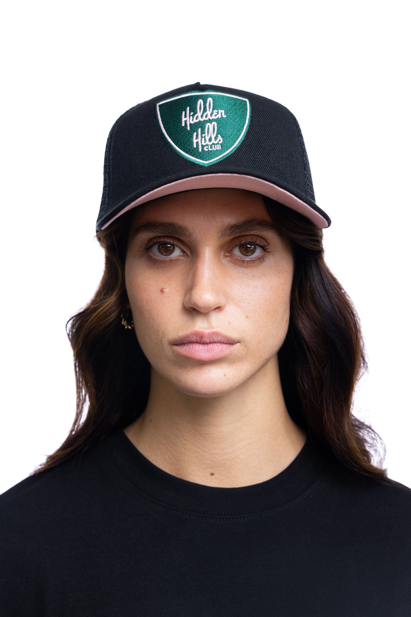 HH Club Trucker Hat Black with Green/Pink Shield 10 – HiddenHills